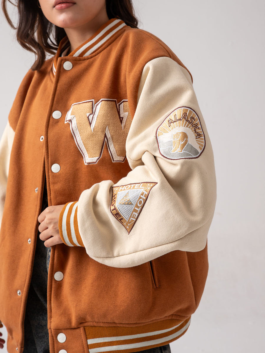 UNISEX - Brown Cherry Bomb Varsity Jacket