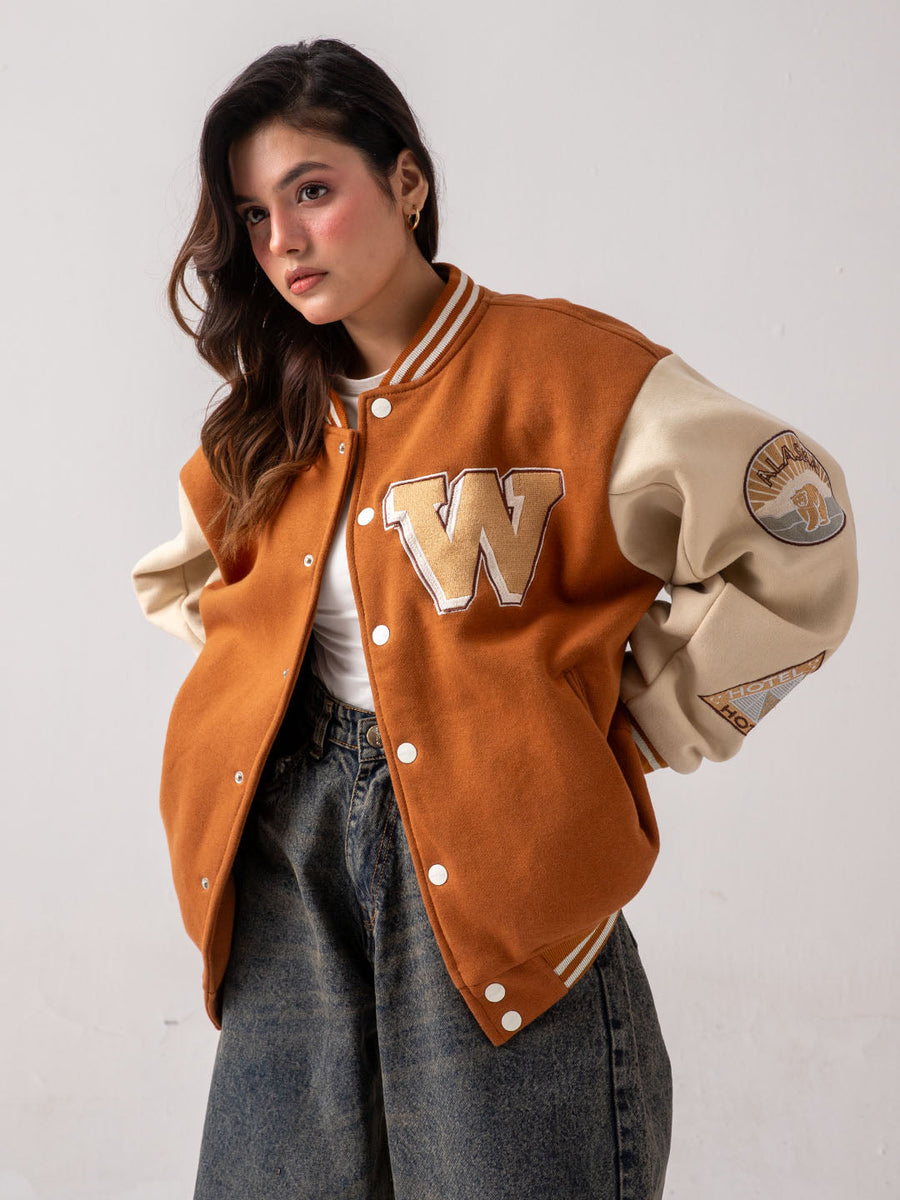 UNISEX - Brown Cherry Bomb Varsity Jacket