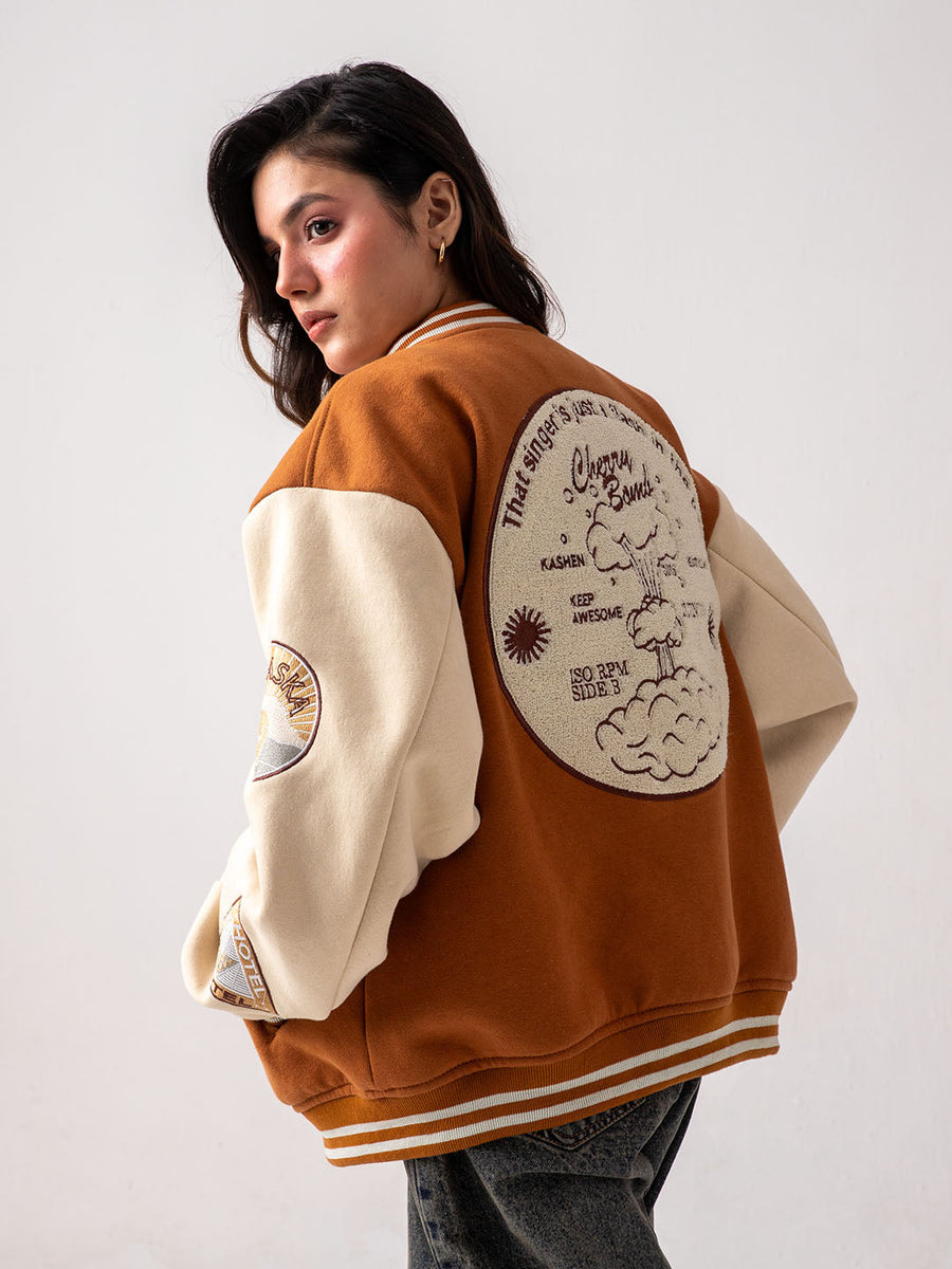 UNISEX - Brown Cherry Bomb Varsity Jacket