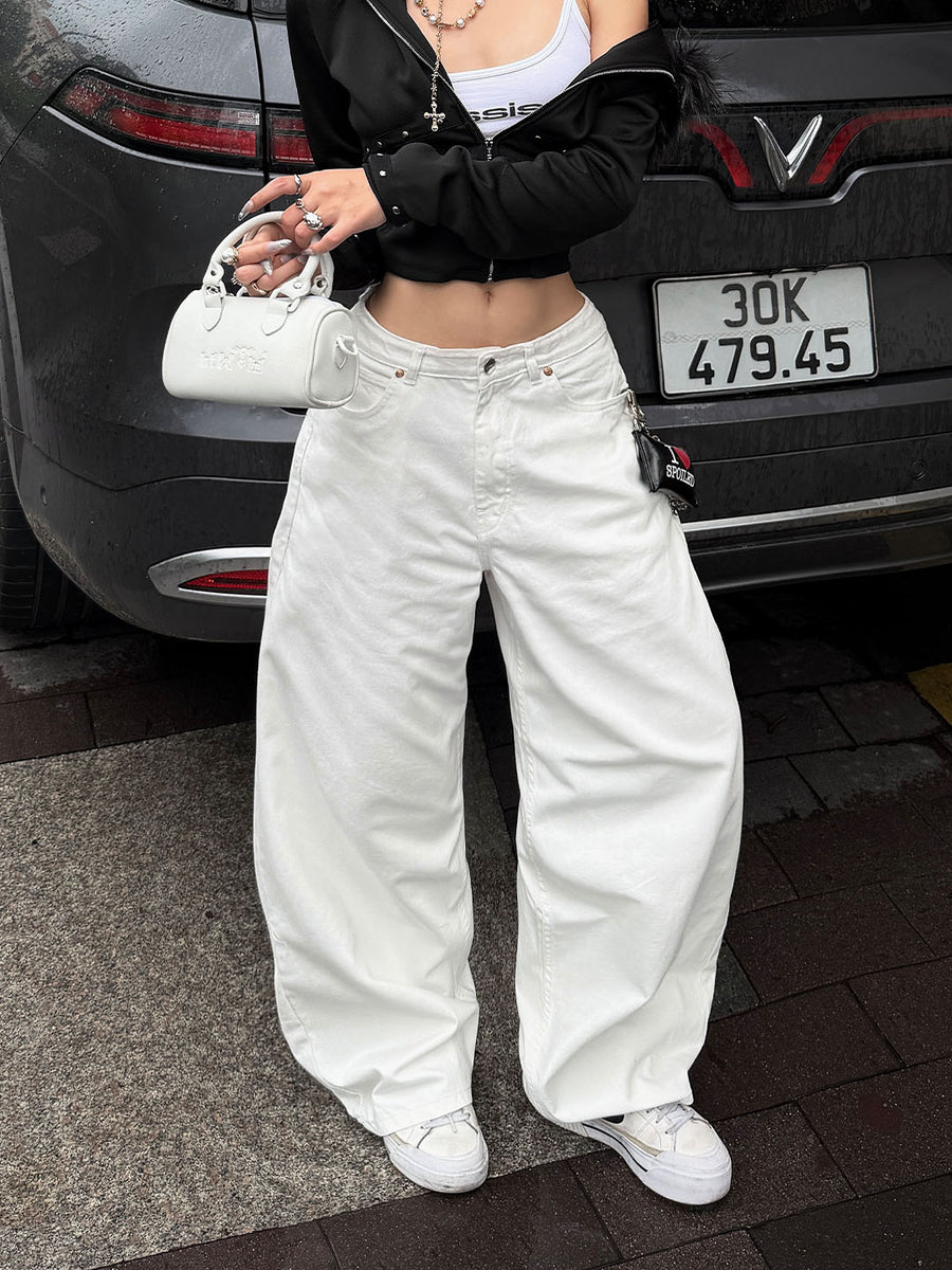 UNISEX White Baggy Denim Pants | Alpine Drift by Weave Wardrobe