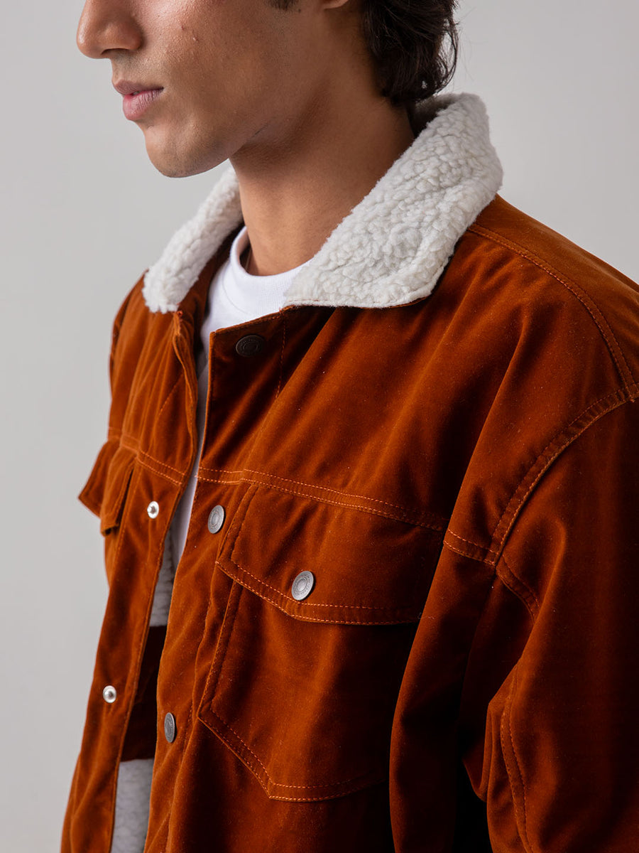 UNISEX – Brown Premium Velvet Sherpa Jacket