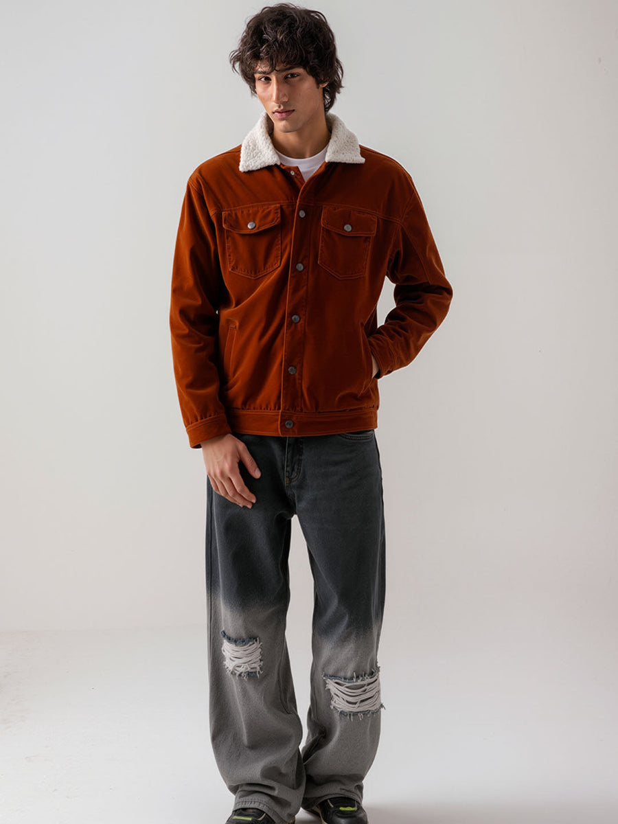 UNISEX – Brown Premium Velvet Sherpa Jacket