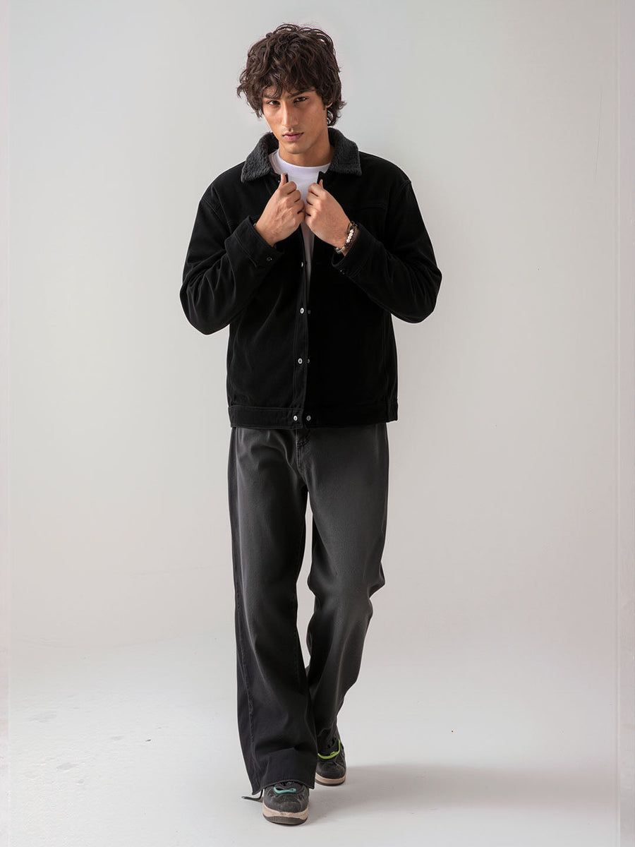 UNISEX – Black Premium Velvet Sherpa Jacket