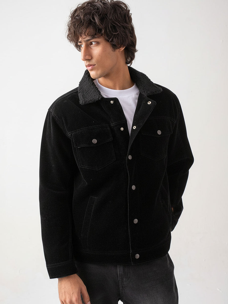 UNISEX – Black Premium Velvet Sherpa Jacket