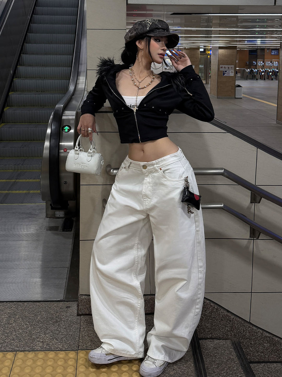 UNISEX White Baggy Denim Pants | Alpine Drift by Weave Wardrobe