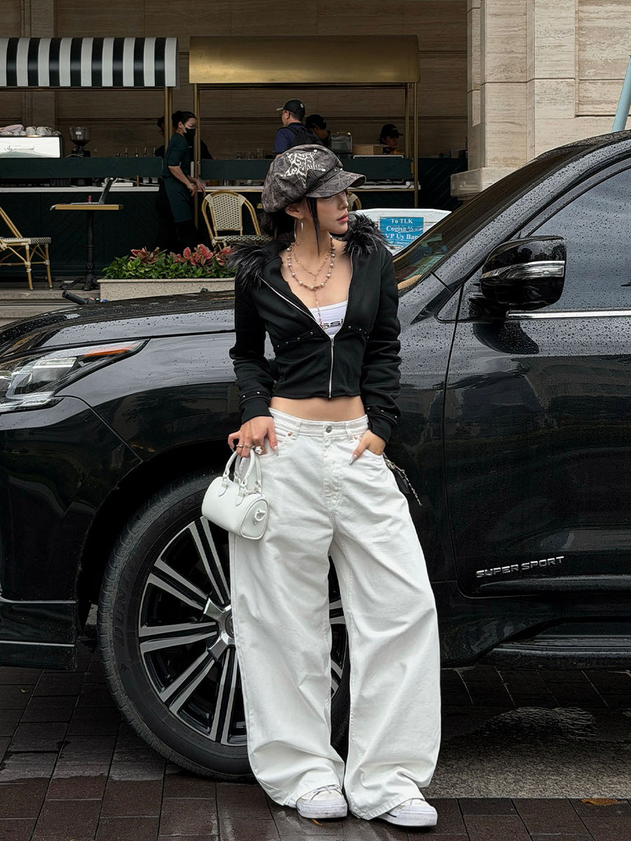 UNISEX White Baggy Denim Pants | Alpine Drift by Weave Wardrobe