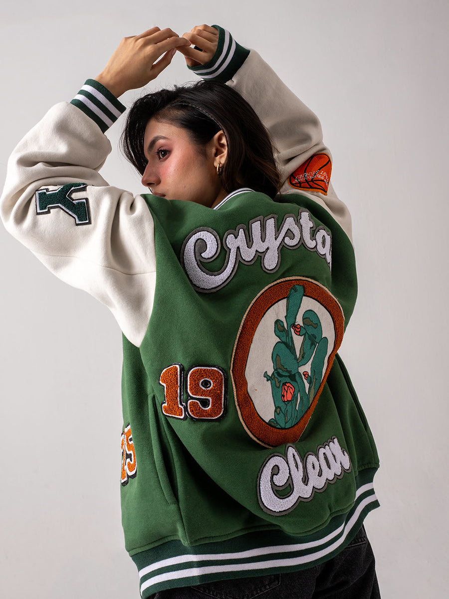 UNISEX - Green Crystal Clear Varsity Jacket