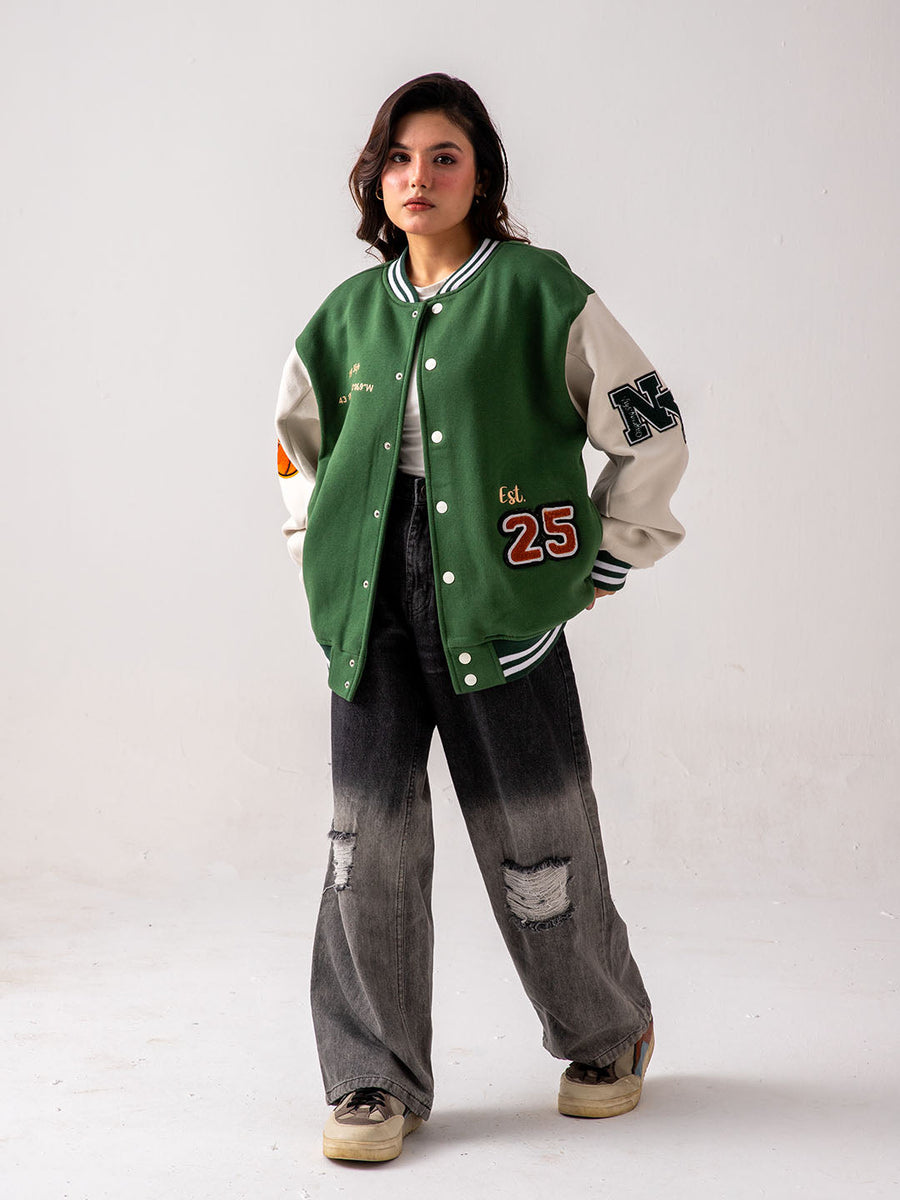 UNISEX - Green Crystal Clear Varsity Jacket